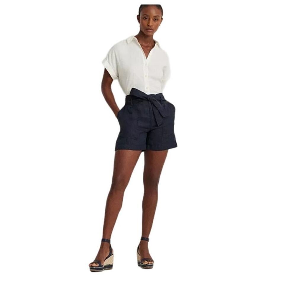 NWT Lauren Ralph Lauren Dark Navy Linen Shorts with Tie Belt Women’s Size 14